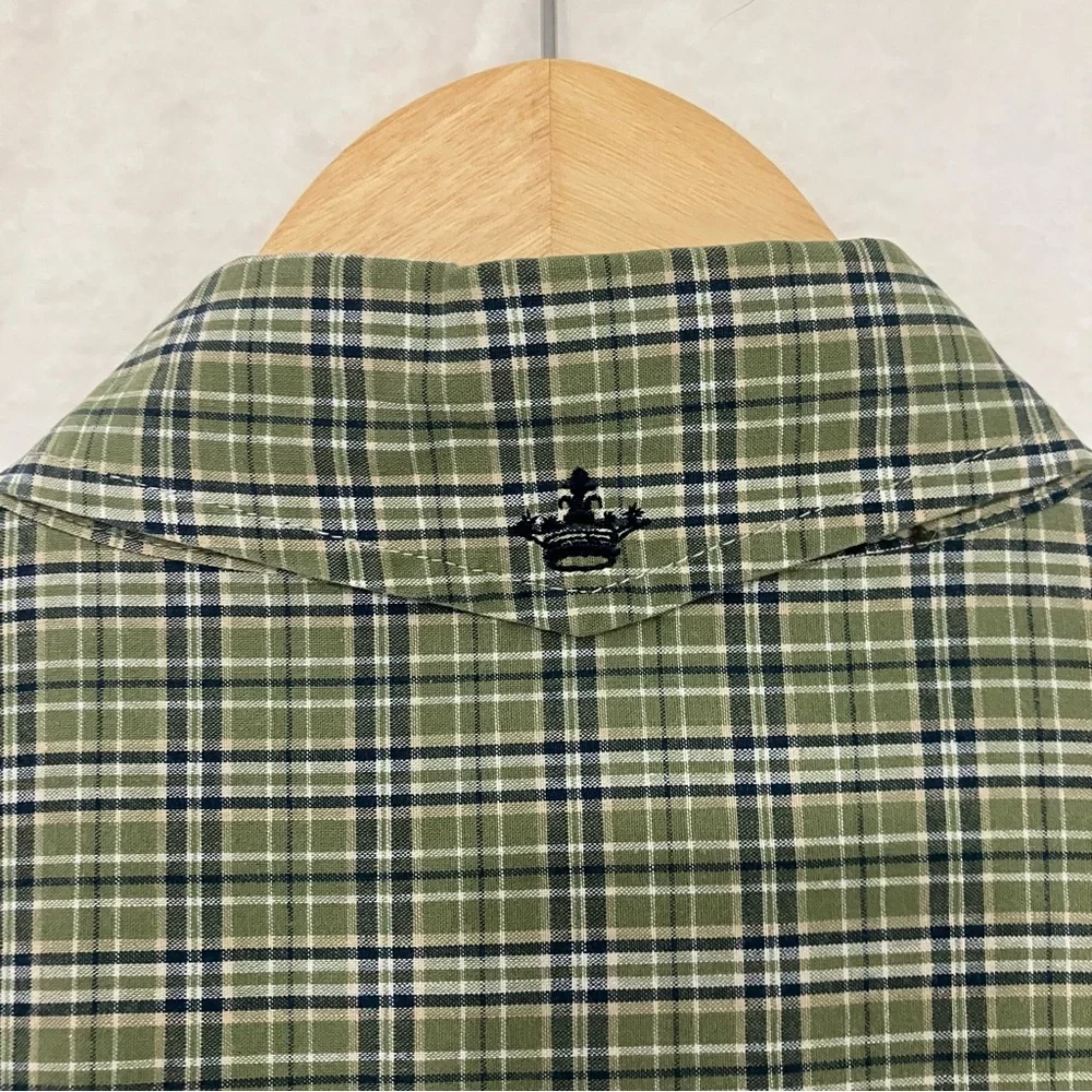 English Laundry Hand Sewn Green & Blue Plaid Button Shirt with Epaulets, - L - Picture 7 of 7